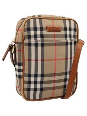 BURBERRY Nova Check Shoulder Bag Canvas Beige Gold Tone
